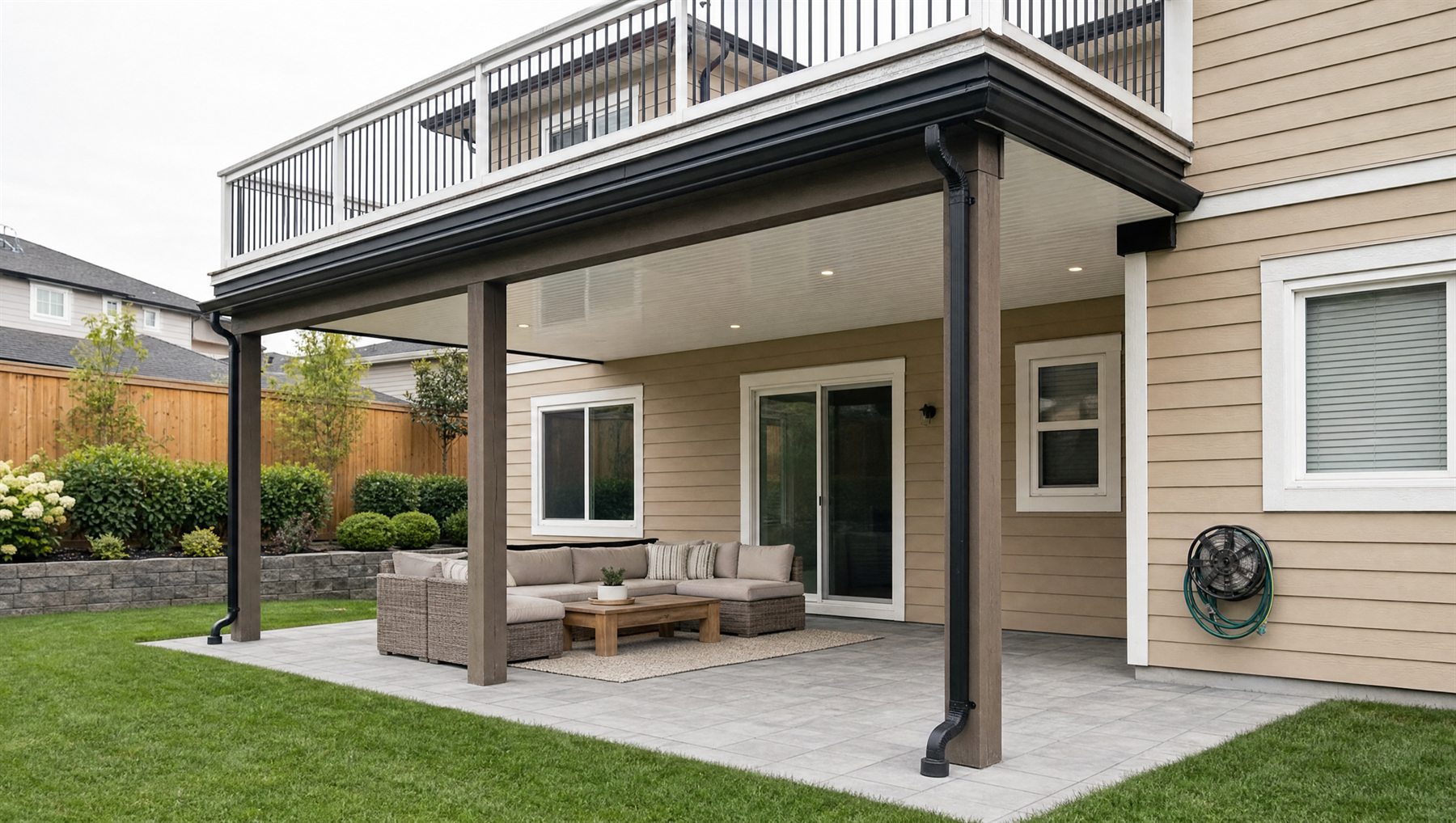 The same space finished with an underdeck ceiling and outdoor living room
