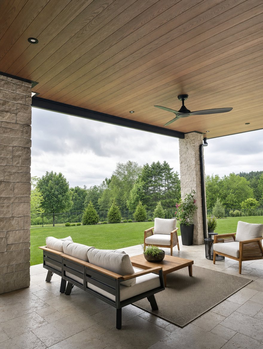Finished underdeck ceiling keeping the patio dry